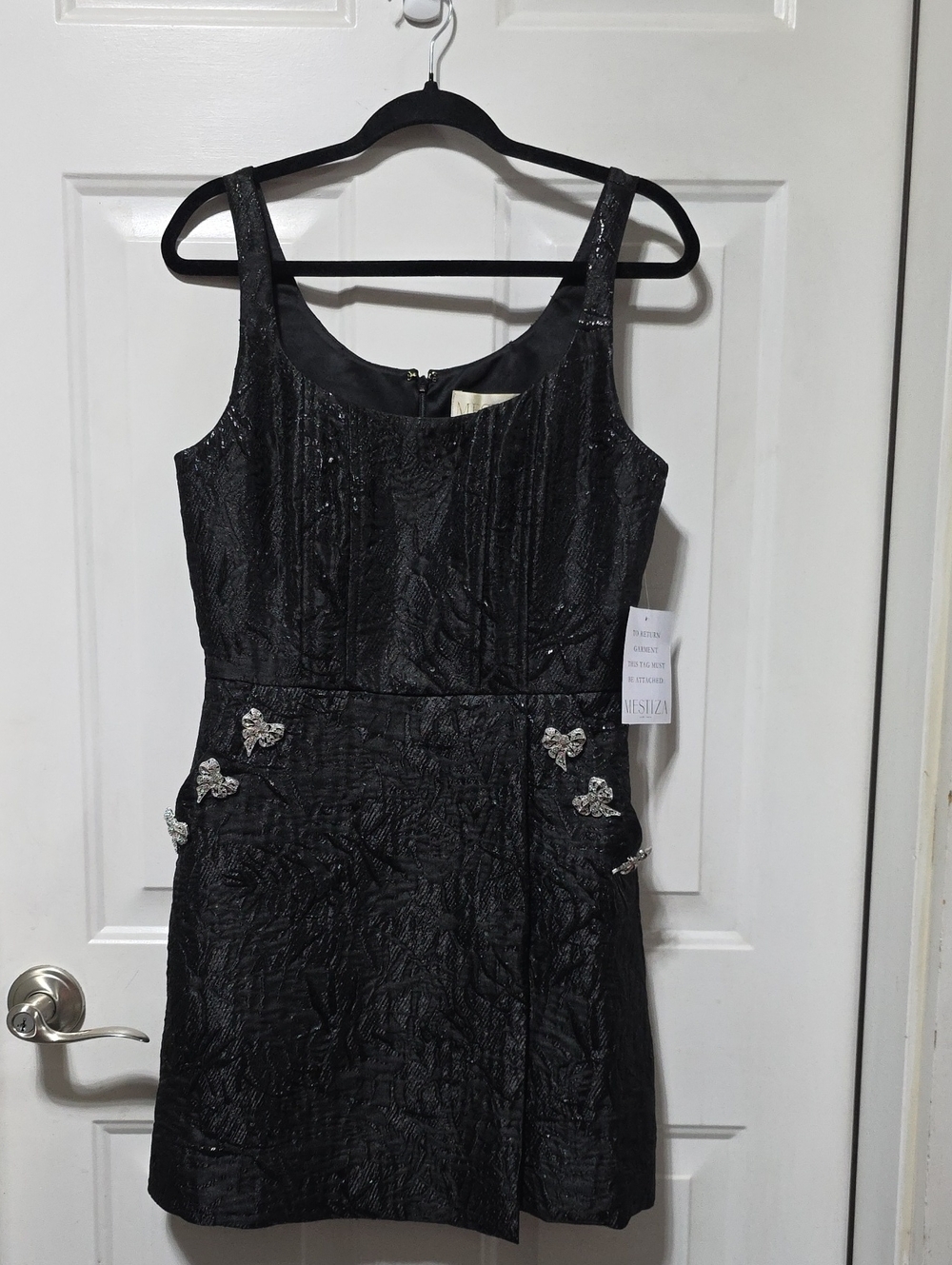 Black Embellished Mini Dress with Crystal Accents